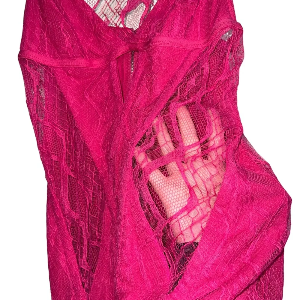 Dion Lee Oblique Lace Corset Dress In Candy Pink